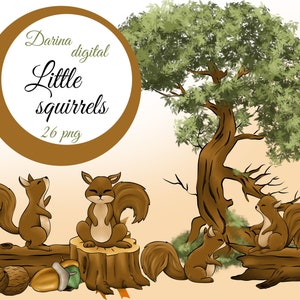 Eichhörnchen Clipart, Illustration Nüsse, Herbst Clipart, Aquarell Illustration, kommerzielle Nutzung, Print on Demand, Sublimationsdesign