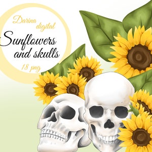 Sonnenblumen Clipart, Sonnenblumen Illustration, Schädel Clipart, Sublimationsgrafiken, Planer Aufkleber, Print on Demand, Sublimationsdesign