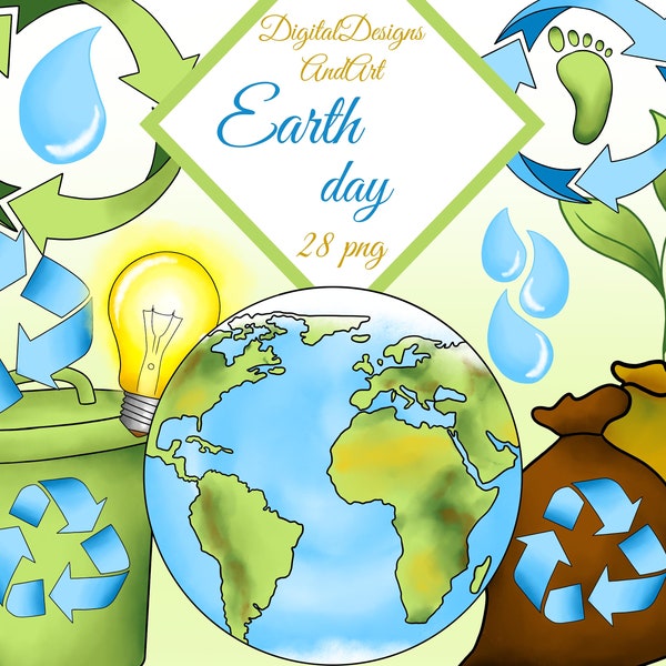 Earth day clipart, Earth clipart, recycle clipart, Globe clipart, Environmental Clipart, Eco Friendly Clipart, Commercial use, Watercolor