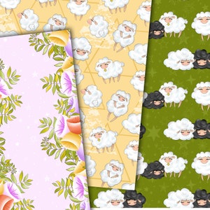 Sheep digital paper, Sheep pattern, lamb paper, lamb pattern, Spring paper, Colorful paper, scrapbook paper, fabric design, commercial use image 2