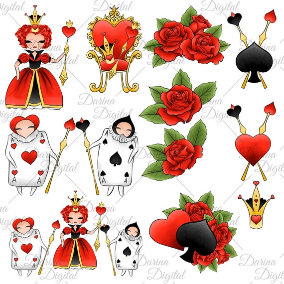 Queen of Hearts Clipart, Alice in Woderland Clipart, Hearts