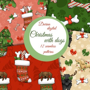 Weihnachtshundepapier, Cristmas-Papier, Hundepapier, Welpen-Papier, Hundemuster, Stoffdesign, Kommerzielle Nutzung, Scrapbook-Papier