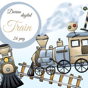 Imágenes prediseñadas de tren, ilustración de tren, imágenes prediseñadas de acuarela de bebé niño, imágenes prediseñadas de transporte, decoración de guardería, tren de acuarela png, dibujado a mano