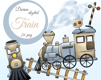 Imágenes prediseñadas de tren, ilustración de tren, imágenes prediseñadas de acuarela de bebé niño, imágenes prediseñadas de transporte, decoración de guardería, tren de acuarela png, dibujado a mano