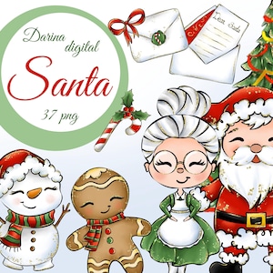 Santa clipart, Christmas clipart, Xmas illustration, watercolor clipart, Santa Claus, Santa png, commercial use, Kid Sublimations, stickers