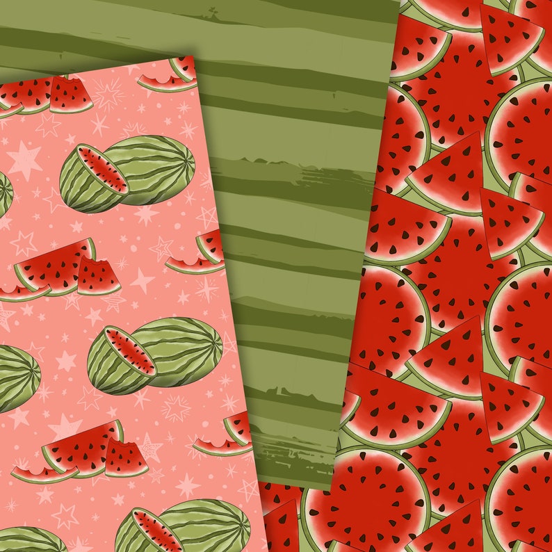 Watermelon paper, Melon digital paper, Watermelon pattern, seamless patter, Fruit paper, fabric design, Commercial use, Sticker paper image 2
