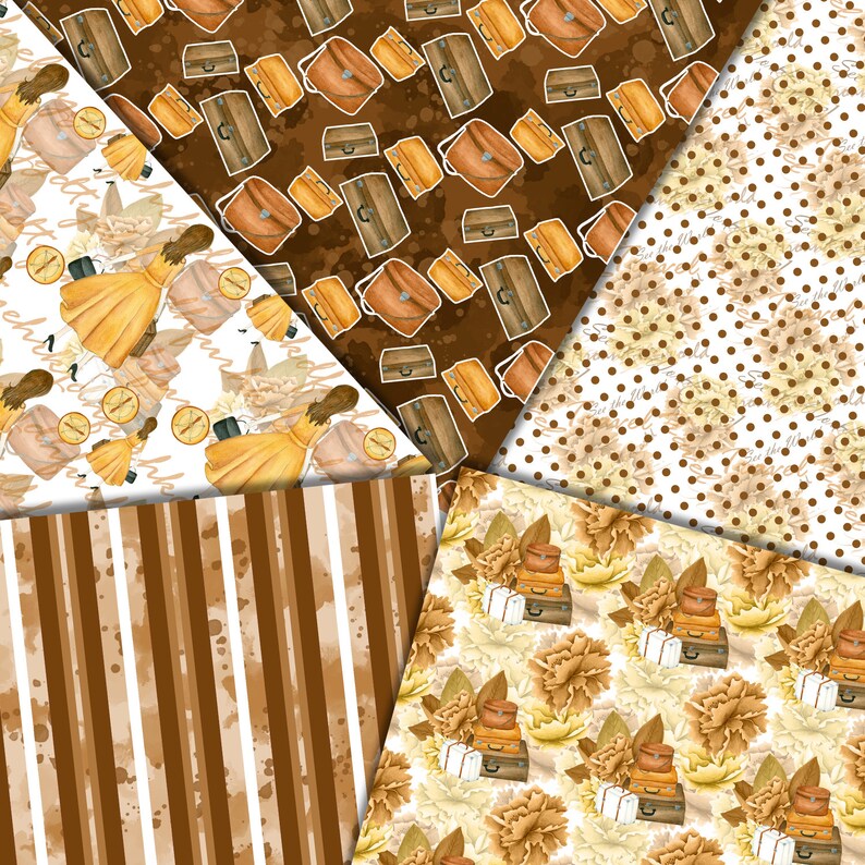 scrapbook paper Travel digital paper pack Flower digital paper Fashion paper seamless paper Around the world journey digital background