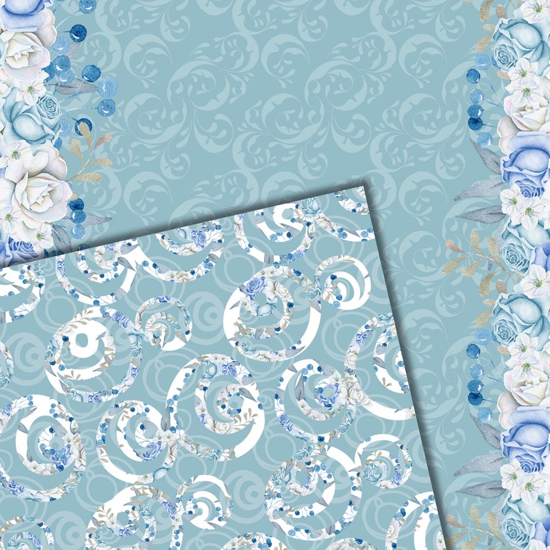 Winter digital paper, Floral seamless paper, Flower patterns, watercolor flower paper, winter flower pattern, digital background, scrapbook image 6