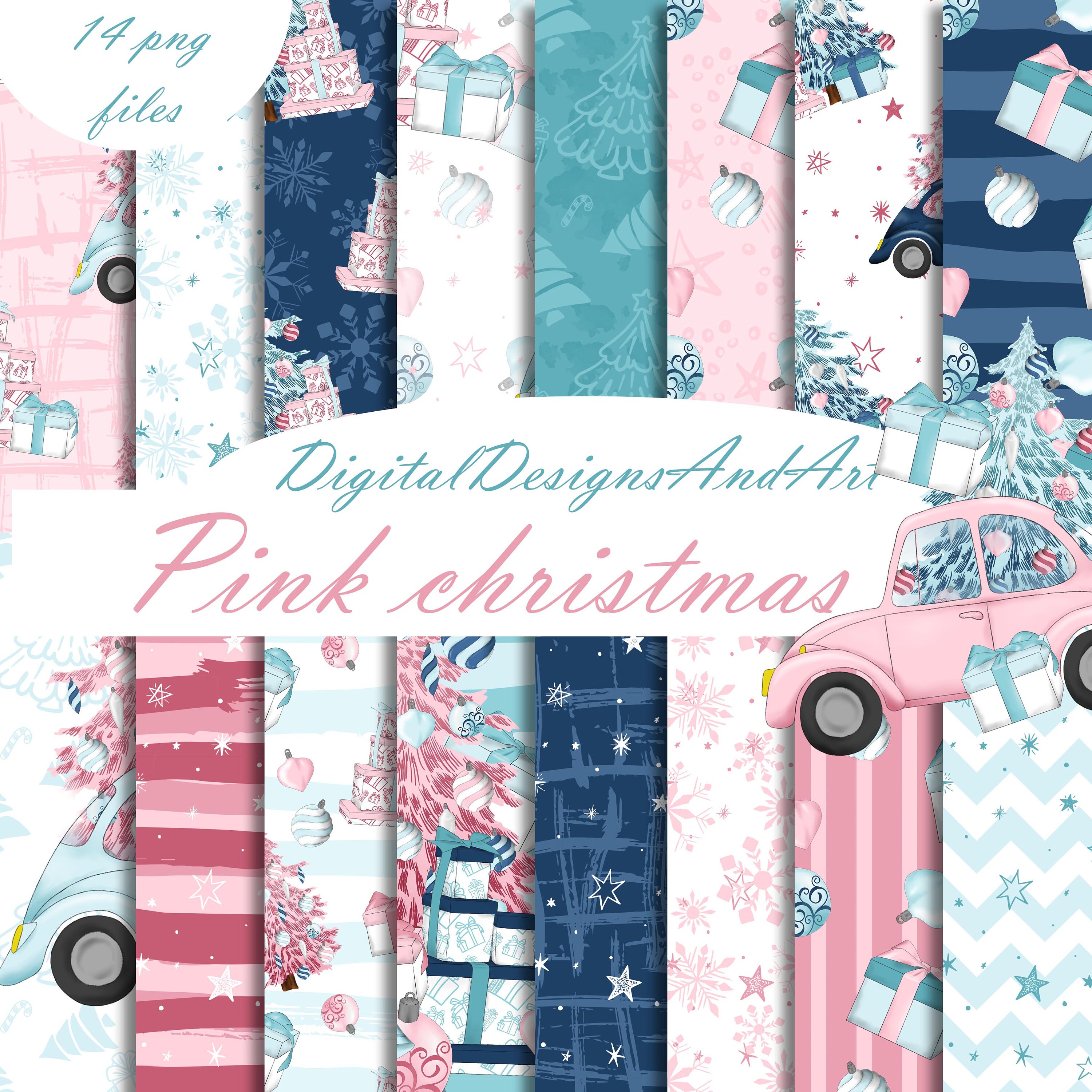 Pink Christmas Paper Pack Seamless Paper Christmas Pattern | Etsy