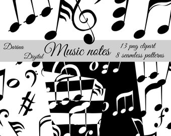 Clipart de notes de musique, clipart de musique, motif de musique, papier pour notes, usage commercial, fournitures de papier, graphiques par sublimation, conception de tissu