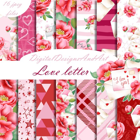 Love Letter Paper Love Digital Paper Valentines Day Pattern - Etsy