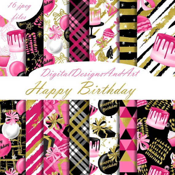 Birthday digital paper, Happy birthday pattern, Cake paper, Planner sticker paper, Celebration paper, balloon paper, presents