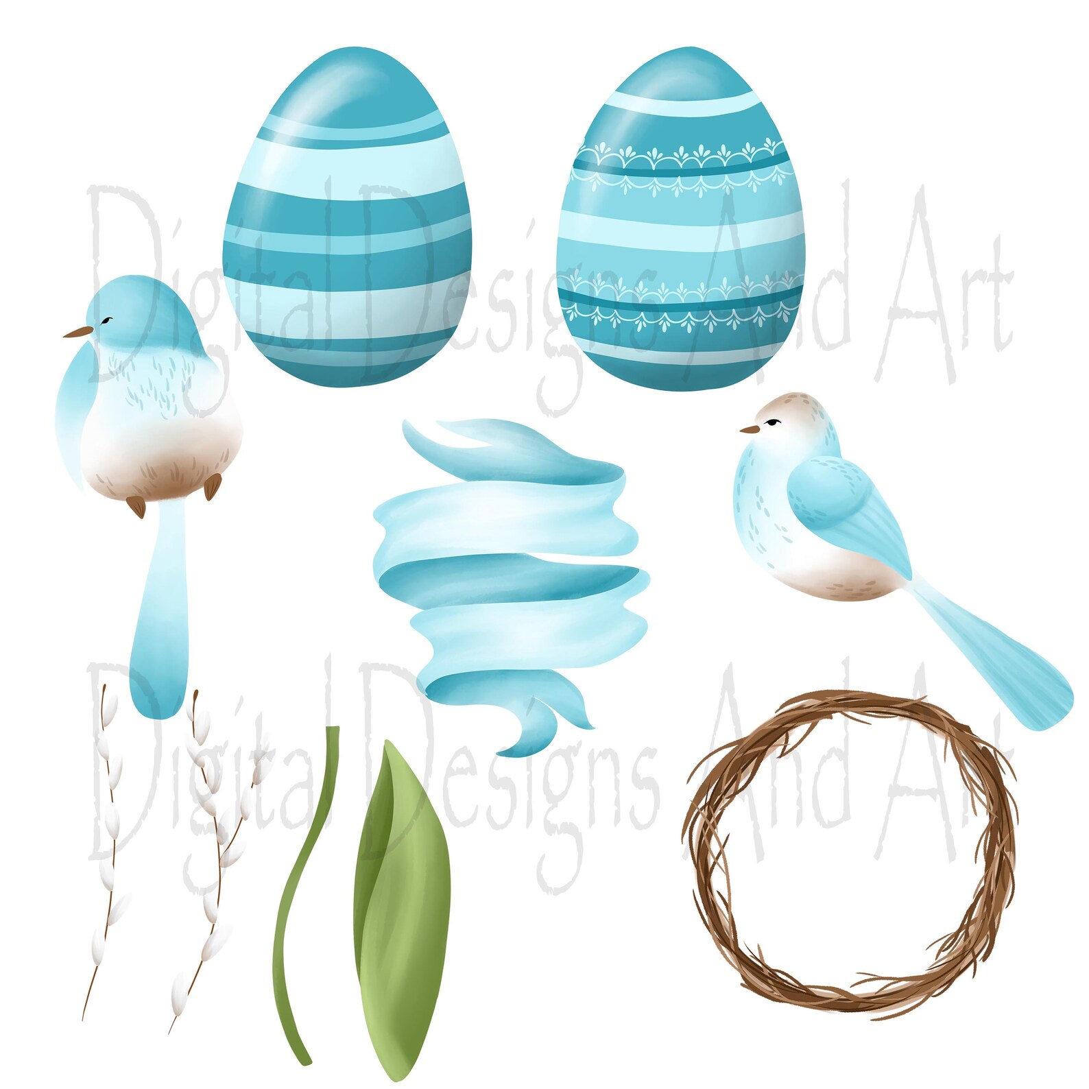 Easter clipart Easter eggs illustration Spring clipart Etsy
