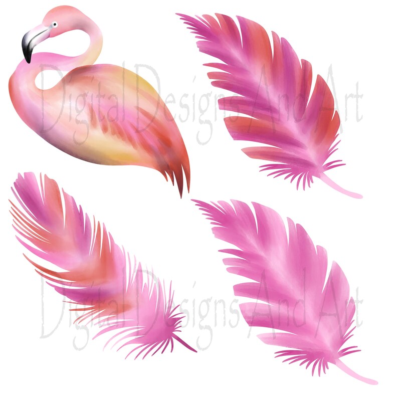Flamingo clipart, Watercolor flamingo clip art, Watercolor clipart, Bird clipart, Tropical bird clipart, Pink flamingo illustration image 5