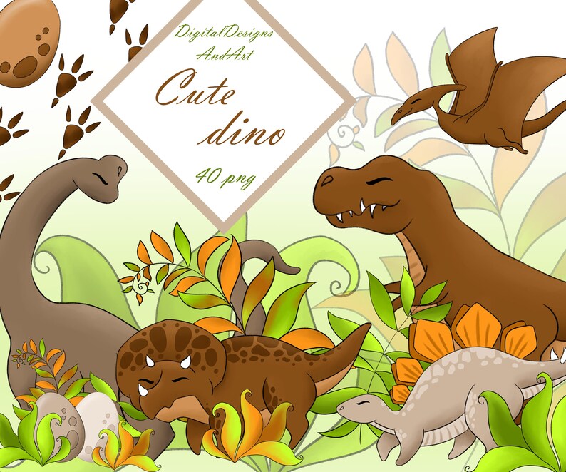 Dinosaur clipart, dinosaur illustration, Dino clipart, dino illustration, planner clipart, sticker clipart, stegosaurus, tyrannosaurus rex image 1