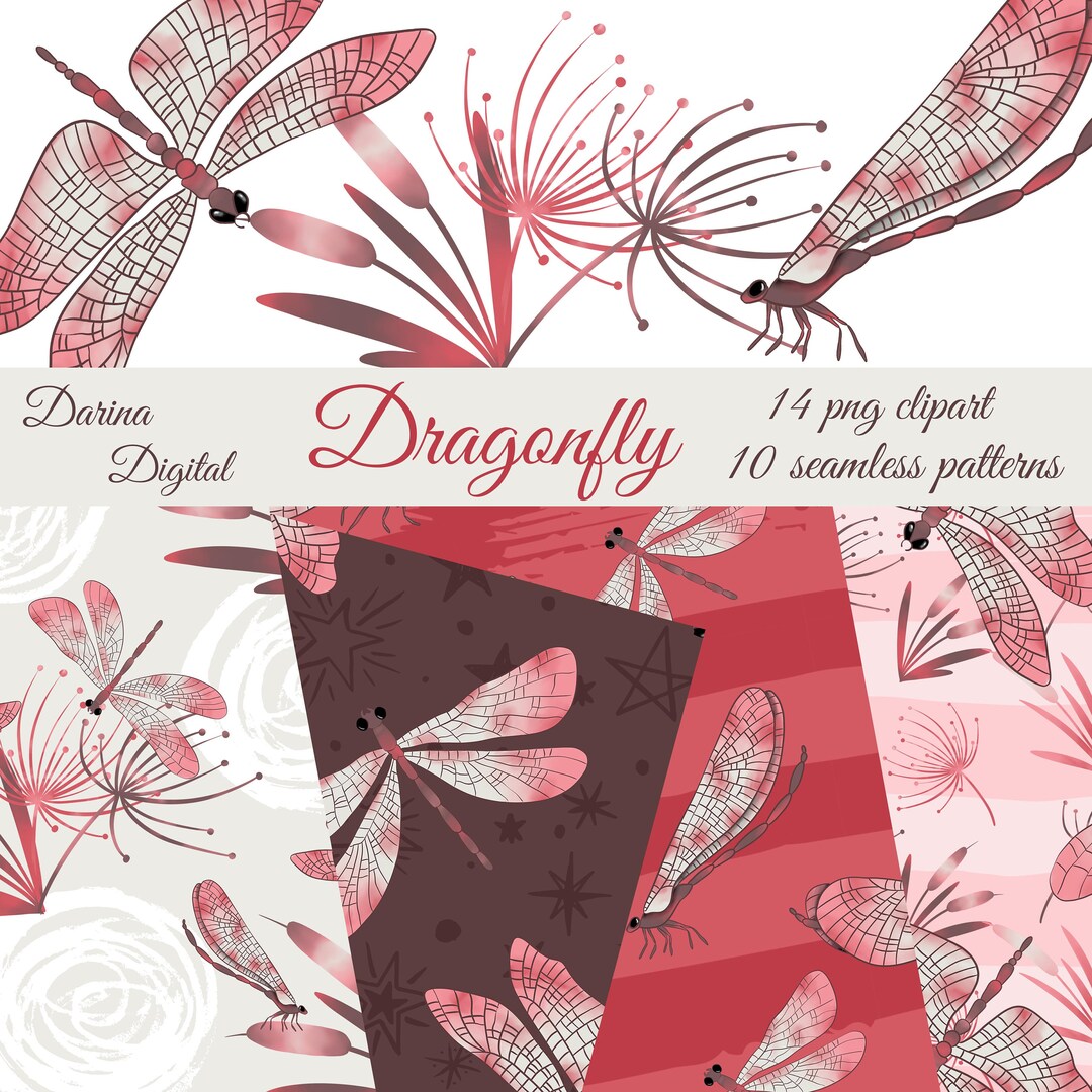 Dragonfly Clipart, Dragonfly Paper, Dragonfly Pattern, Summer Paper ...