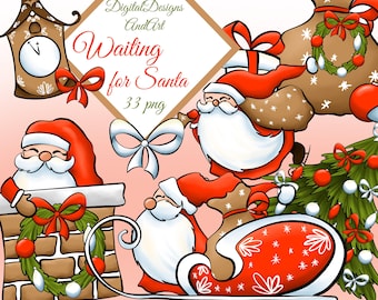 Santa Claus clipart, Santa clipart, Santa illustration, Christmas clipart, Christmas tree clipart, winter clipart, Watercolor clipart