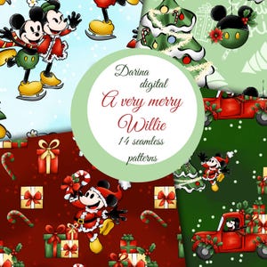 Weihnachten Steamboat Willie nahtloses digitales Papier, Micky Muster, Stoffmuster, Nautische Muster, kommerzielle Nutzung, Weihnachtsmuster