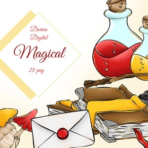 Magic clipart, Wizard clipart, witch clipart, spells book, Whimsical clipart, Sublimation Graphics, Planner Stickers, Print on Demand