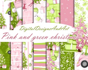 Christmas paper, Christmas pattern, winter paper, holiday paper, planner paper, pink Christmas, xmas tree, Christmas toys, scrapbook paper