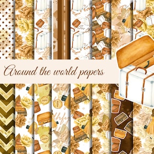 Reise digitalen Papier Pack, Reise digitaler Hintergrund, Scrapbook Papier, Rund um die Welt, Blumen digitales Papier Mode Papier