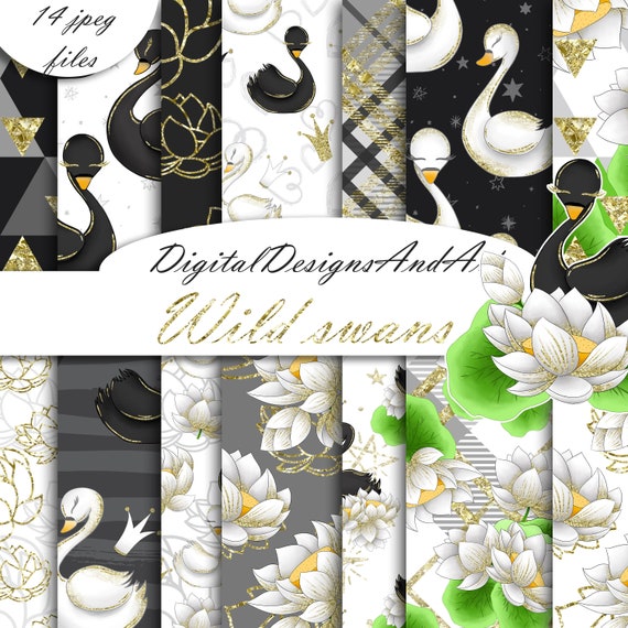 Wild Swans Paper Swan Seamless Pattern Black Swan Pattern | Etsy