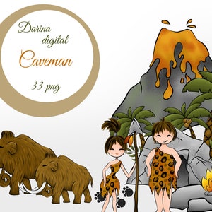 Caveman clipart, prehistoric clipart, Stone Age illustration, neanderthal clipart, Ice age graphics, Mammoth clipart, sublimation clipart