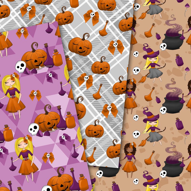 Witch Digital Paper Halloween Paper Spooky Pattern Black Etsy