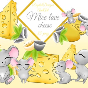 Mouse clipart, Cheese clipart, Mouse and cheese, Mouse illustration, Cute mouse clipart, baby mouse, watercolor clipart