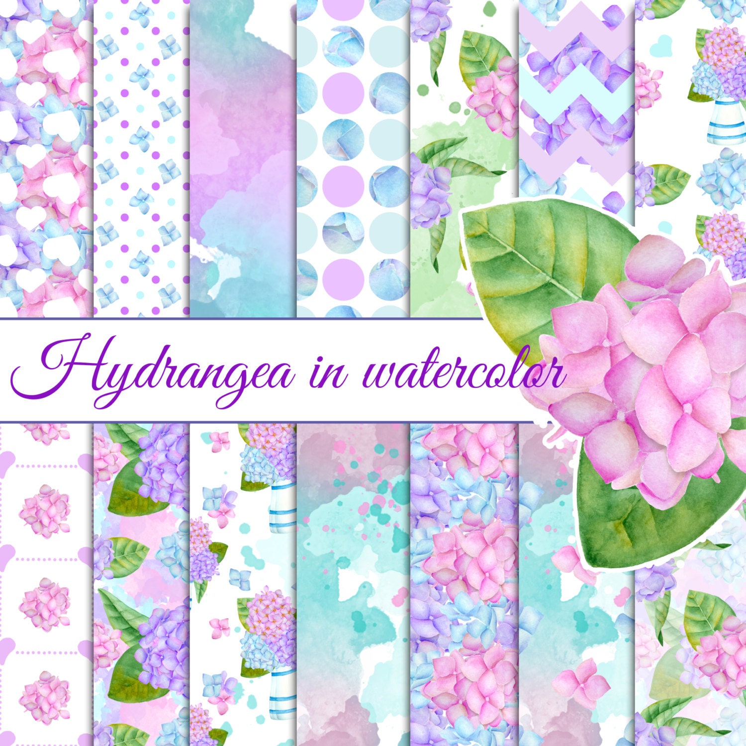 Hydrangea Papers, Floral Digital Paper, Flower Digital Paper, Pink ...