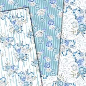 Winter digital paper, Floral seamless paper, Flower patterns, watercolor flower paper, winter flower pattern, digital background, scrapbook image 3