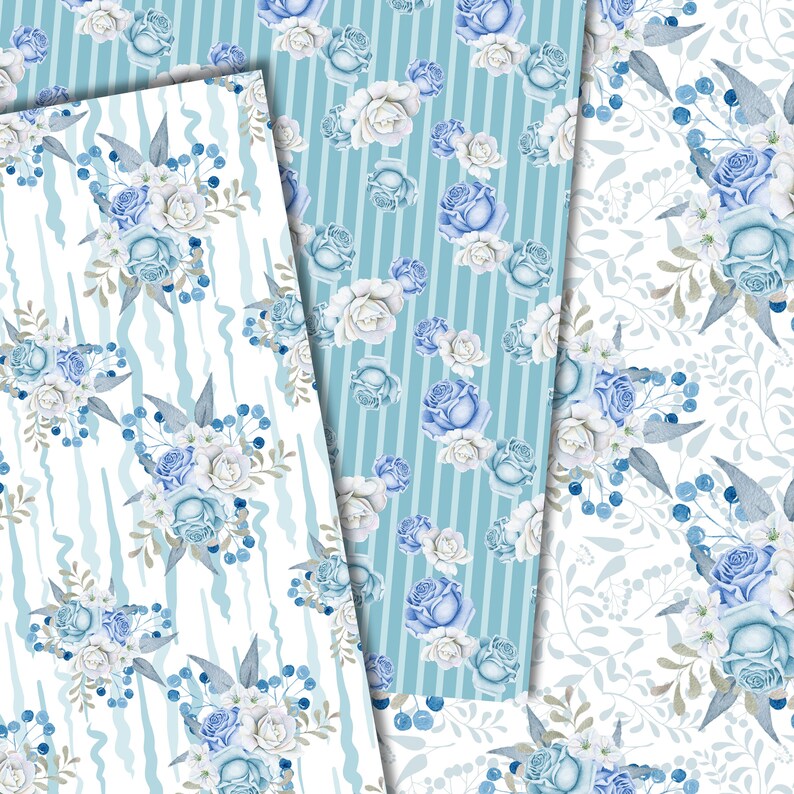 Winter digital paper, Floral seamless paper, Flower patterns, watercolor flower paper, winter flower pattern, digital background, scrapbook image 3