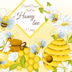 Bij clipart, bijen illustratie, schattige baby bij, honingbij clipart, madeliefjebloem clipart, aquarel clipart, commercieel gebruik, bug clipart