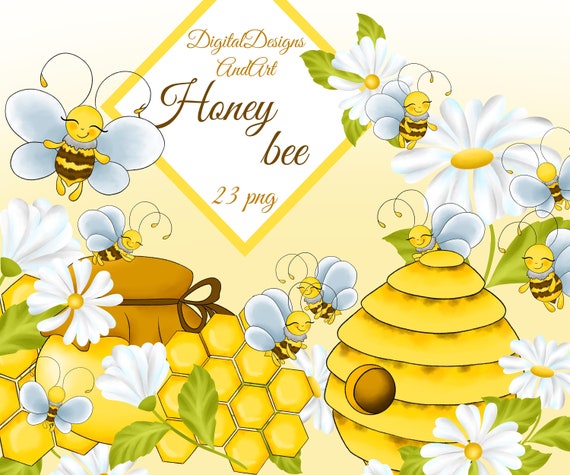 Bee clipart, Bees illustration, Cute baby bee, Honey bee clipart, Daisy flower clipart, watercolor clipart, Commercial use, Bug clipart