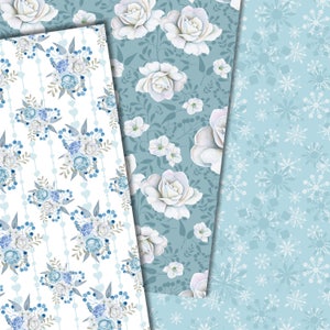 Winter digital paper, Floral seamless paper, Flower patterns, watercolor flower paper, winter flower pattern, digital background, scrapbook image 2