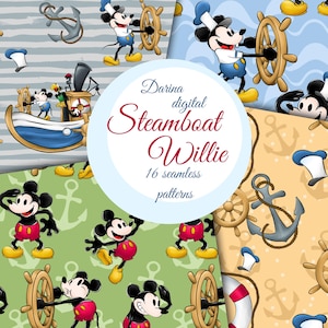 Steamboat Willie seamless digital paper, Mickey pattern, Navy Digital Papers, boy pattern, fabric pattern, Nautical Patterns, commercial use