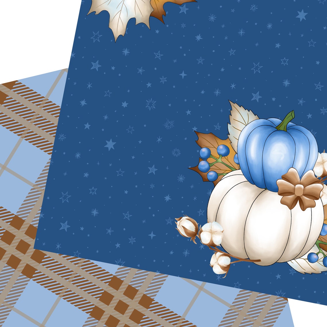 Pumpkin Paper, Autumn Pattern, Cotton Paper, Autumn Pumpkins, Blue ...