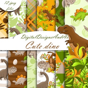 Dinosaur digital paper, dinosaur pattern, seamless pattern, dino paper, stegosaurus, tyrannosaurus rex, triceratops, commercial use