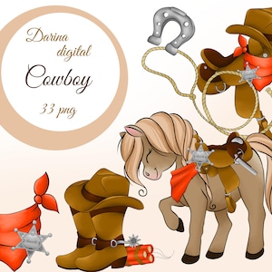 Cowboy Clipart, Western Illustration, Wildwest Clipart, Country Clipart, Pferde Clipart, Aquarell Clipart, Papier Lieferungen, kommerzielle Nutzung
