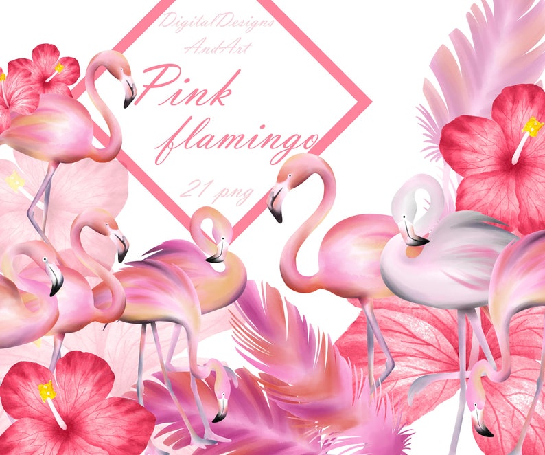 Flamingo clipart, Watercolor flamingo clip art, Watercolor clipart, Bird clipart, Tropical bird clipart, Pink flamingo illustration image 1