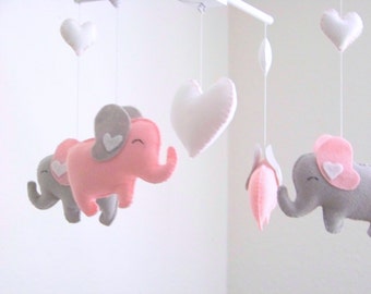 pink elephant cot mobile