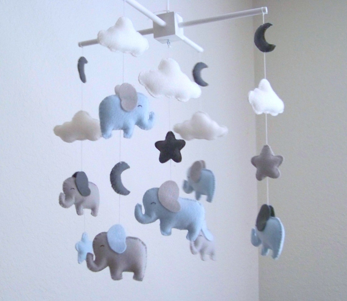 Elephant baby mobile blue and gray baby mobile nursery crib Etsy