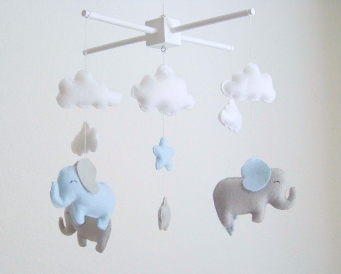 Blue and gray elephant baby mobile elephant mobile baby Etsy