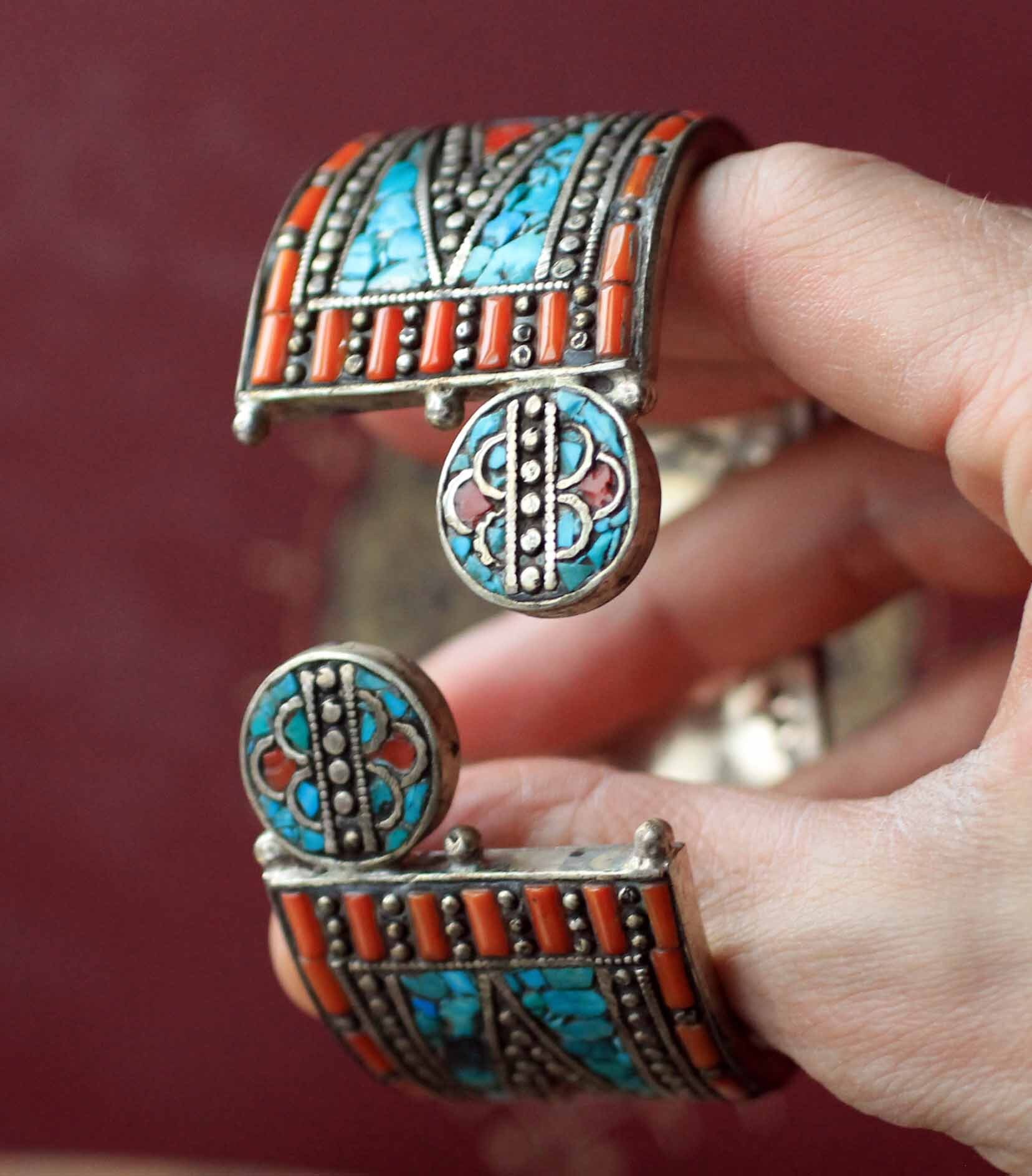 Nepalese Tibetan Style Handmade Bracelet Cuff inlaid with Etsy