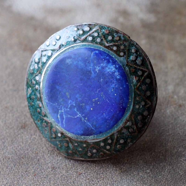 Vintage Pakistani Multan enamelled Tribal Ring with Lapis Lazuli - Extra small Size - 3