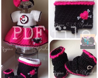 crochet baby dress, crochet baby pattern, crochet dress, baby dress pattern, crochet pattern, baby bike dress, biker dress, baby skull dress