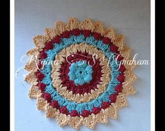 Crochet cotton dish facial cloth, scrubbie, southwestern motif, scarf, flower, sunflower, towel, home, decor, kitchen, bath