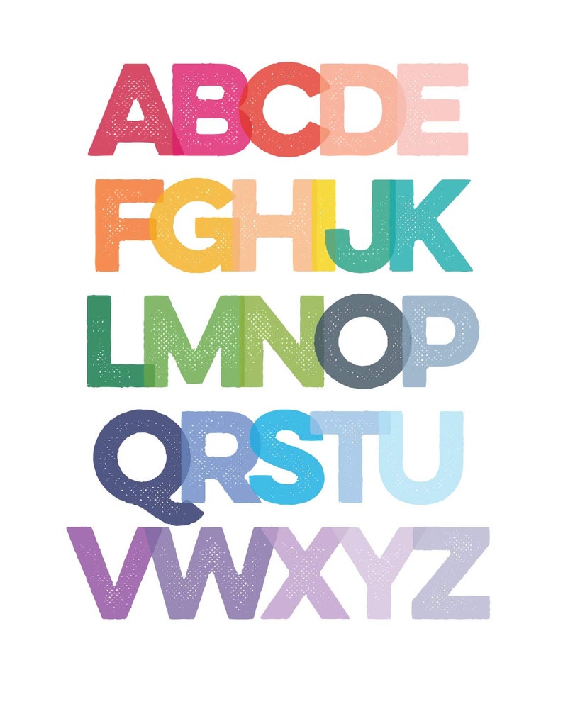 modern alphabet print 1 rainbow 8x10 16x20 digital etsy
