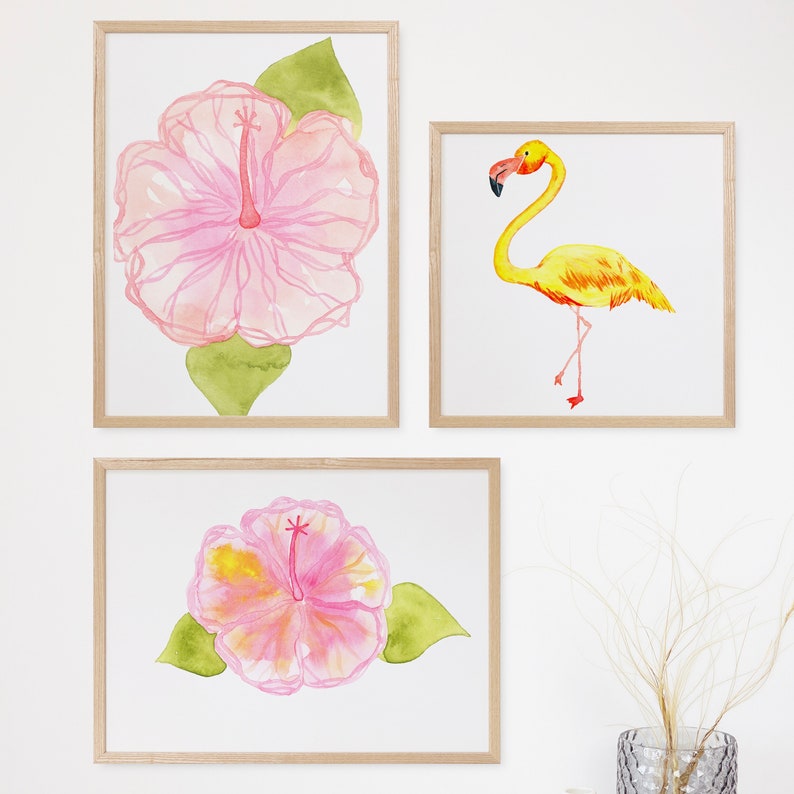 Yellow Watercolor Flamingo Print, Coastal Fine Art Wall Decor, Beach House Artwork, Archival Bird Art, Florida Artwork, Easy Gifts for Mom image 7