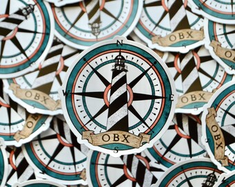 Outer Banks Sticker - Botanical Car Window Decal - OBX Lap Top Sticker - Kids Water Bottle Decal - Vinyl Sticker Beach - Lighthouse